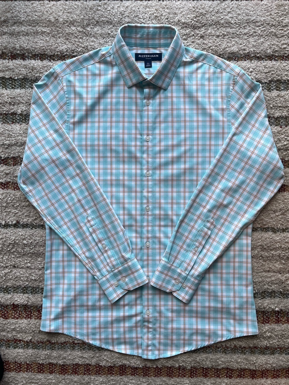 Mizzen+Main Aqua and White Plaid Leeward Button-Up Trim Fit Shirt